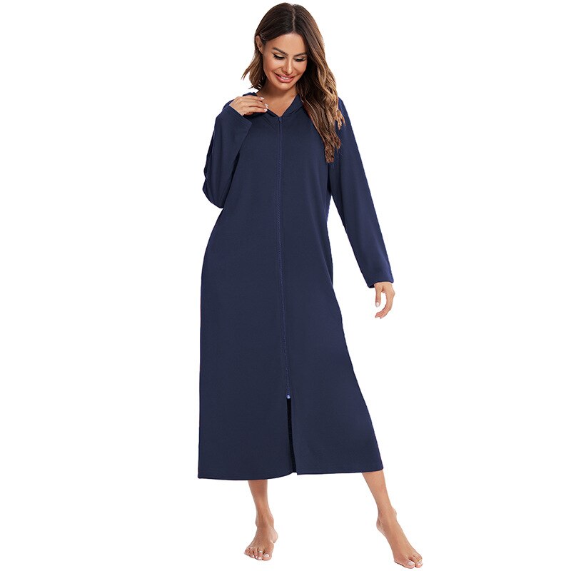 Warm Zip-Up Nightdress with Hood