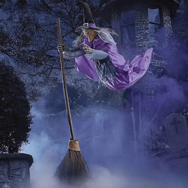 SpookFlight Flying Witch – Moving Halloween Decoration with Light and Sound