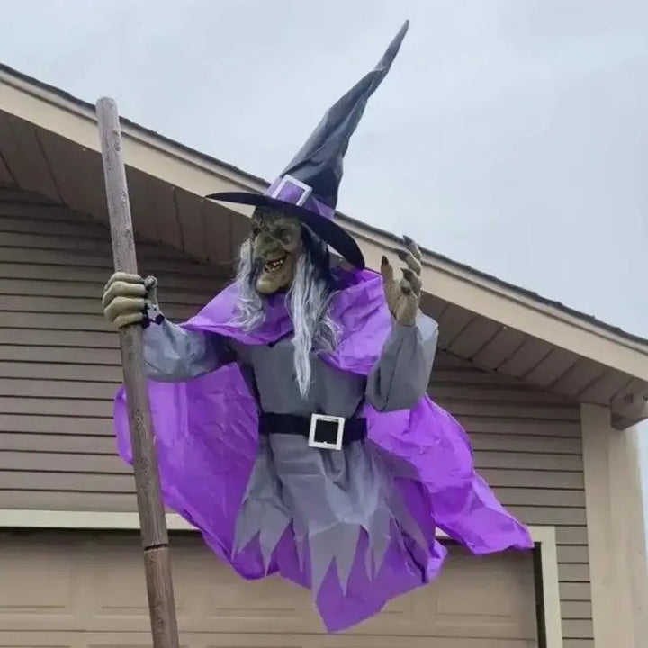 SpookFlight Flying Witch – Moving Halloween Decoration with Light and Sound