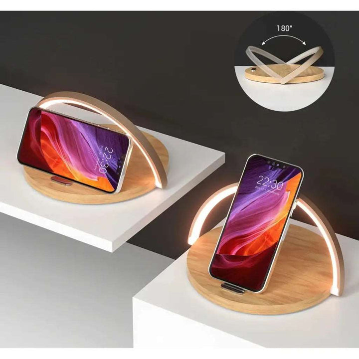 AuraGlow Smart Charging Dock | Modern Bedside Lamp with Built-in Fast Wireless Charging for All Qi-Enabled Devices