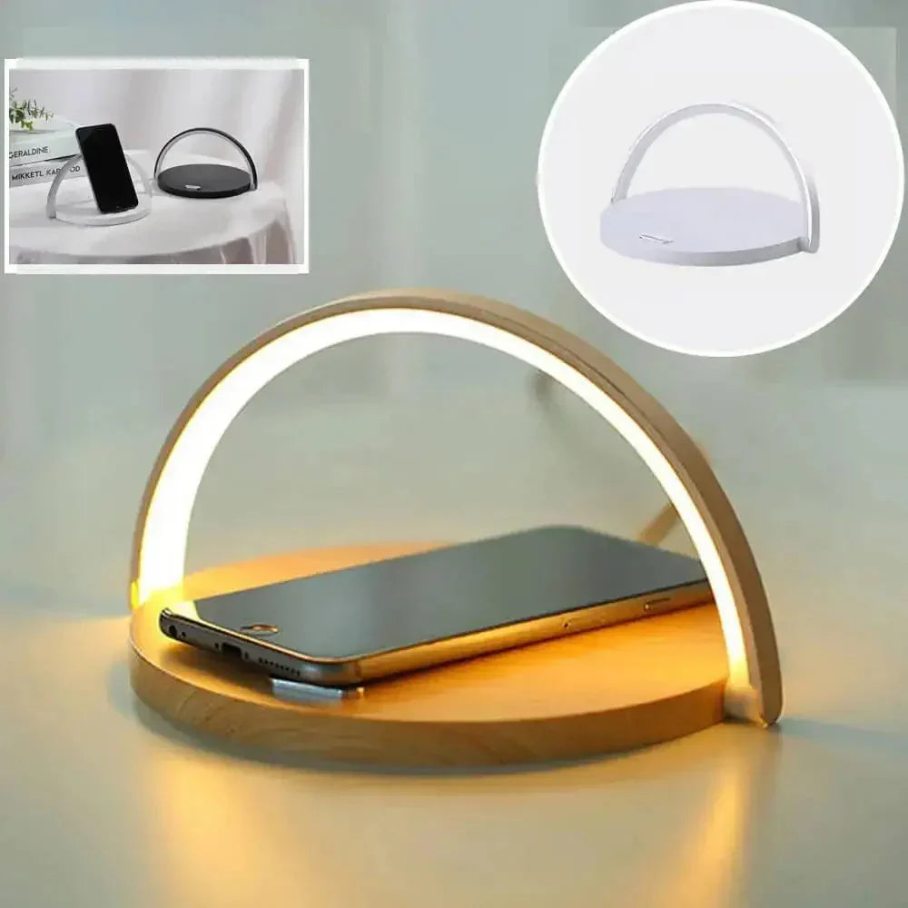 AuraGlow Smart Charging Dock | Modern Bedside Lamp with Built-in Fast Wireless Charging for All Qi-Enabled Devices
