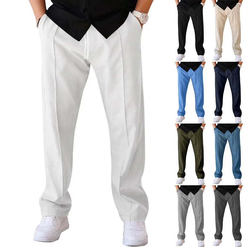 Men's slim-fit trousers with elasticated drawstring waistband