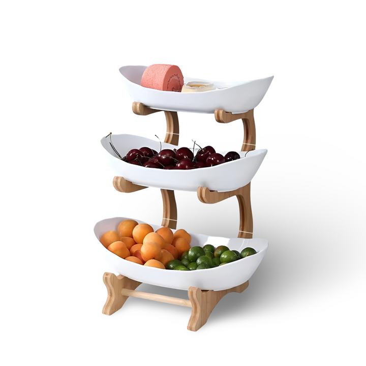 Multi-Tier Wooden Fruit Stand - Modern Fruit Bowl