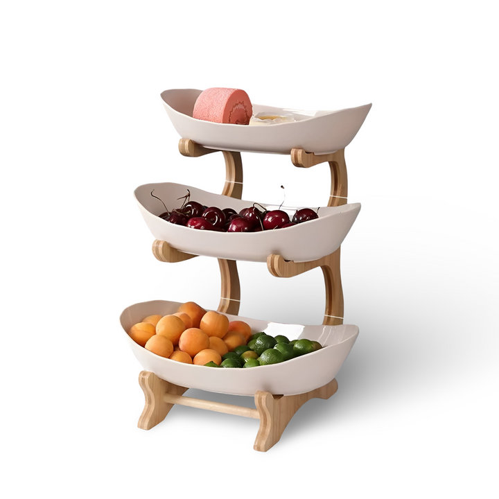 Multi-Tier Wooden Fruit Stand - Modern Fruit Bowl