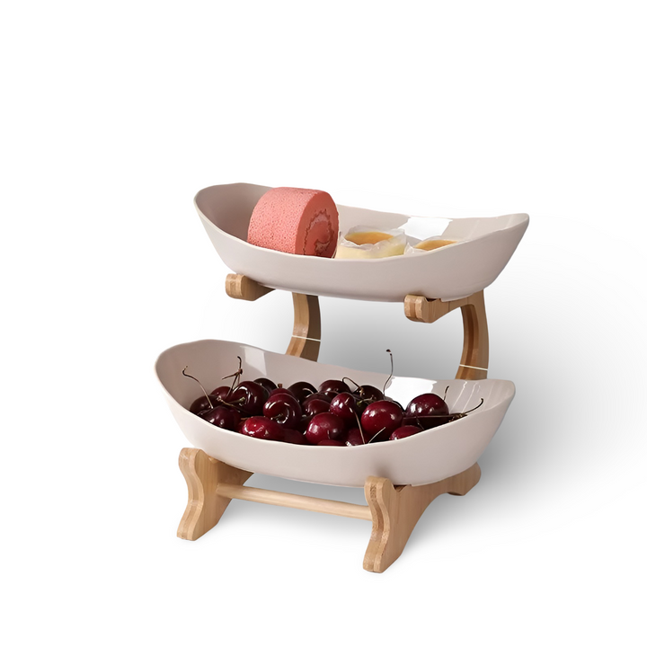 Multi-Tier Wooden Fruit Stand - Modern Fruit Bowl