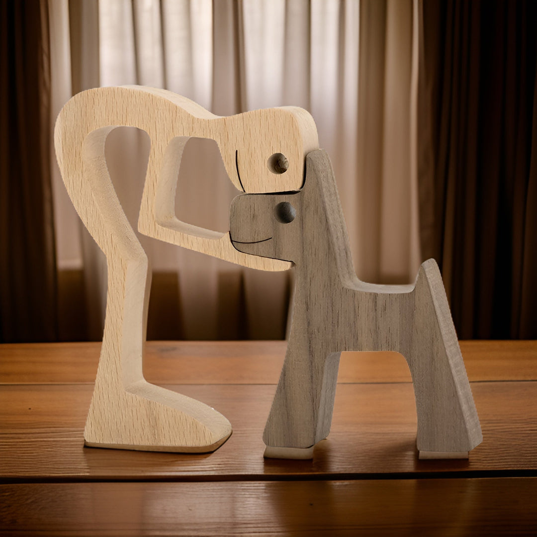 Paws of Love - Hund und Mensch Holzskulptur, Handgefertigt - Symbol Ewiger Verbundenheit