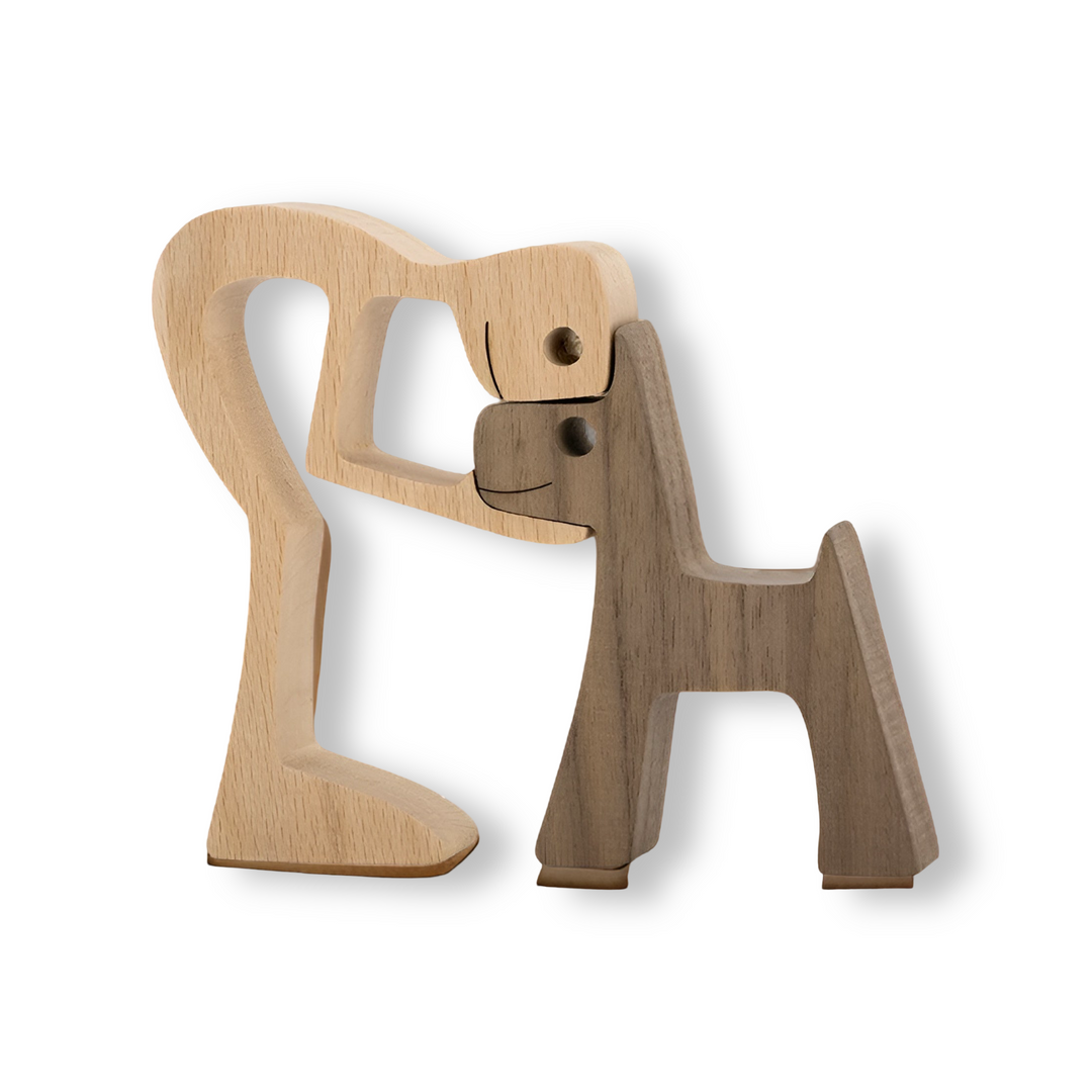 Paws of Love - Hund und Mensch Holzskulptur, Handgefertigt - Symbol Ewiger Verbundenheit
