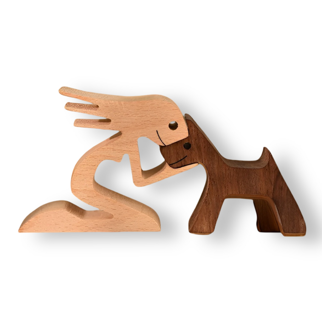 Paws of Love - Hund und Mensch Holzskulptur, Handgefertigt - Symbol Ewiger Verbundenheit