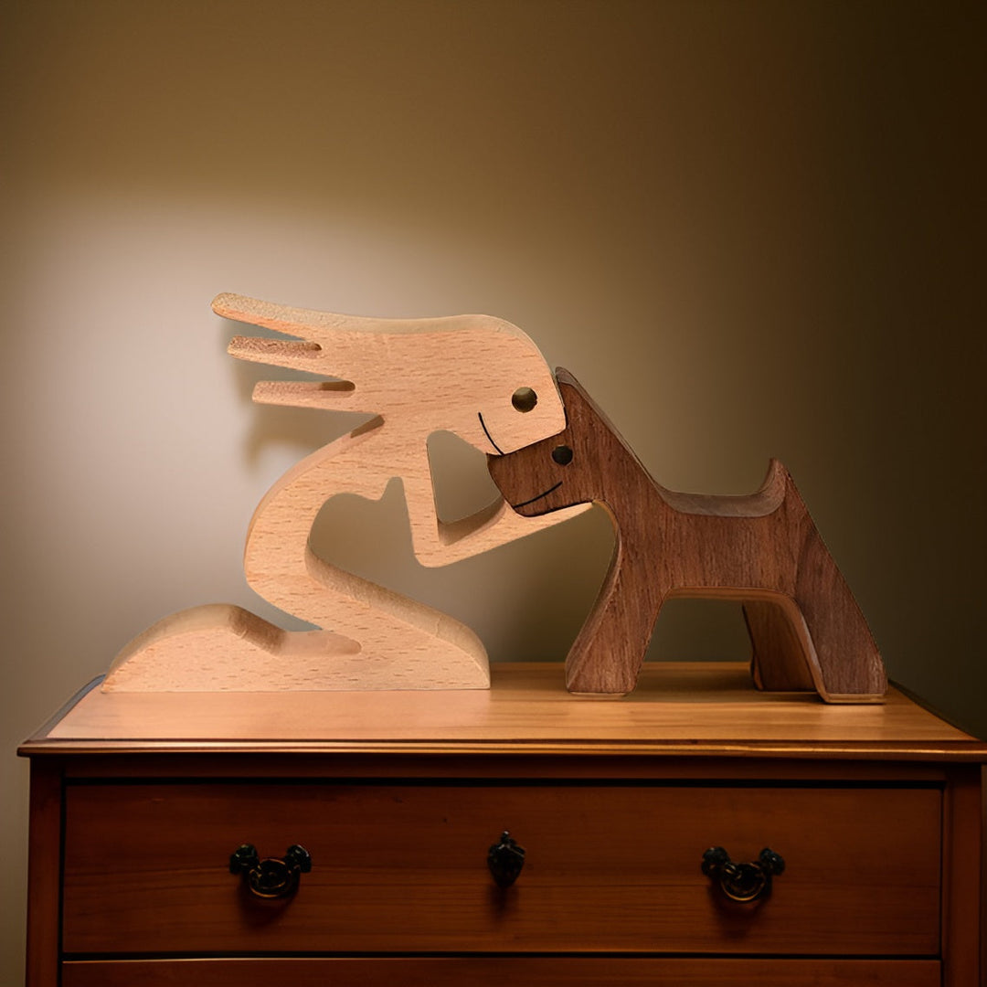 Paws of Love - Hund und Mensch Holzskulptur, Handgefertigt - Symbol Ewiger Verbundenheit