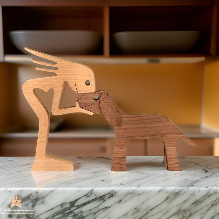 Paws of Love - Hund und Mensch Holzskulptur, Handgefertigt - Symbol Ewiger Verbundenheit