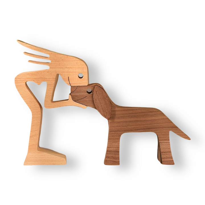 Paws of Love - Hund und Mensch Holzskulptur, Handgefertigt - Symbol Ewiger Verbundenheit