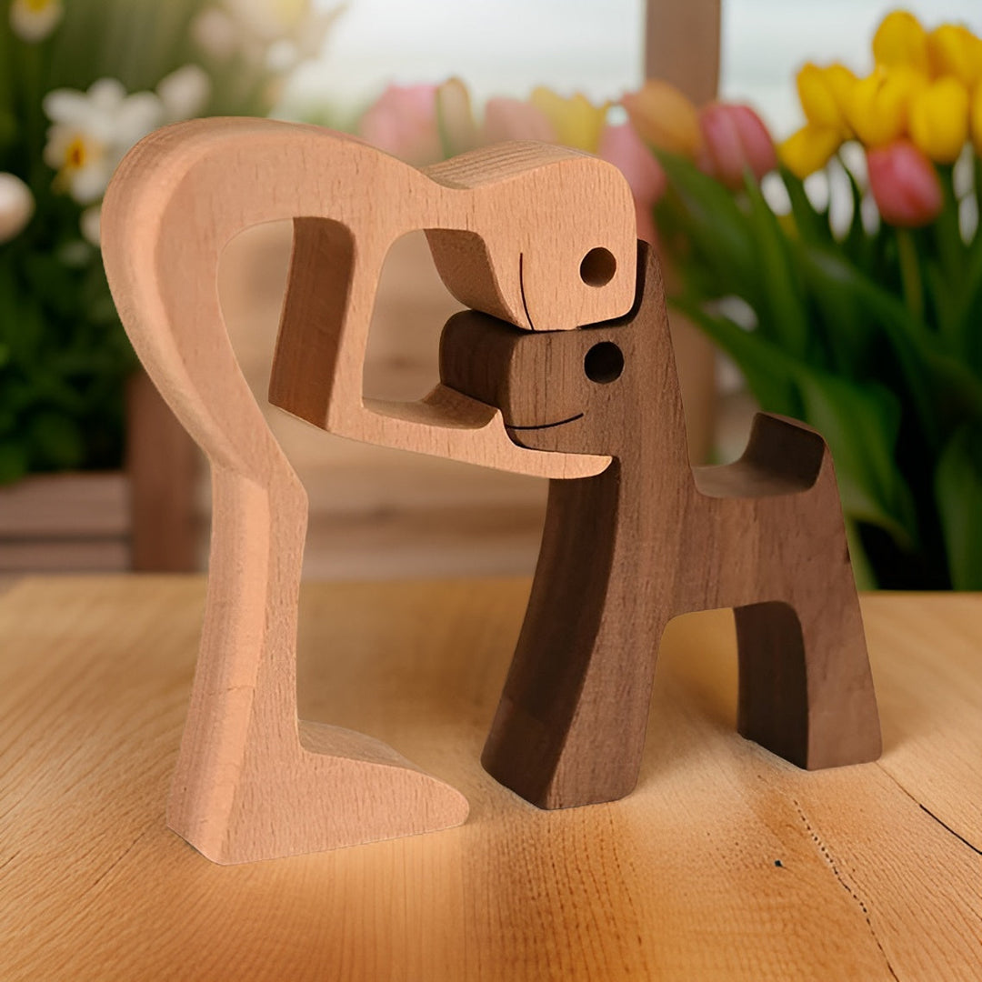Paws of Love - Handmade Wooden Dog and Man Sculpture - Symbol of an Eternal Bond