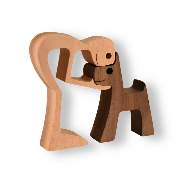 Paws of Love - Handmade Wooden Dog and Man Sculpture - Symbol of an Eternal Bond