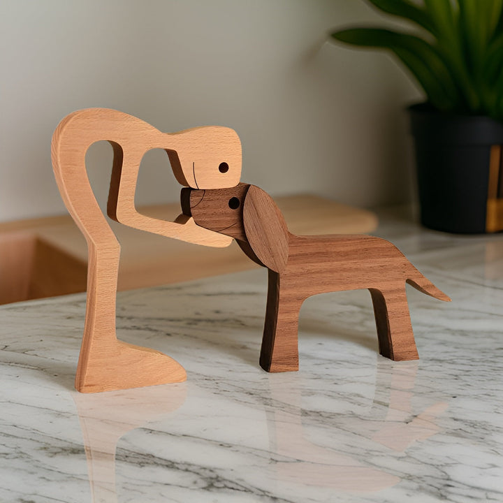 Paws of Love - Hund und Mensch Holzskulptur, Handgefertigt - Symbol Ewiger Verbundenheit