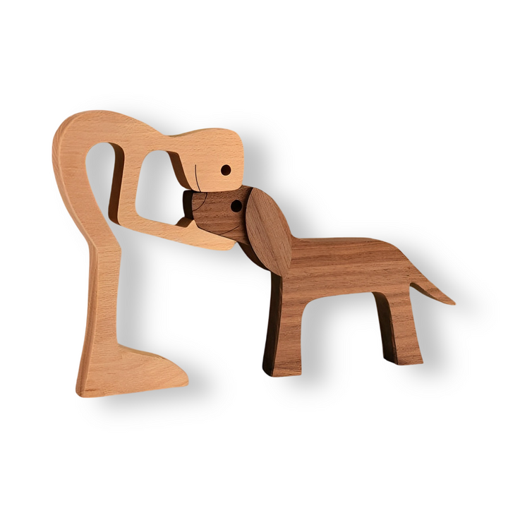 Paws of Love - Hund und Mensch Holzskulptur, Handgefertigt - Symbol Ewiger Verbundenheit