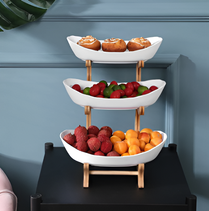 Multi-Tier Wooden Fruit Stand - Modern Fruit Bowl