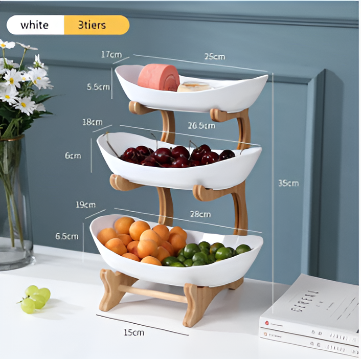 Multi-Tier Wooden Fruit Stand - Modern Fruit Bowl