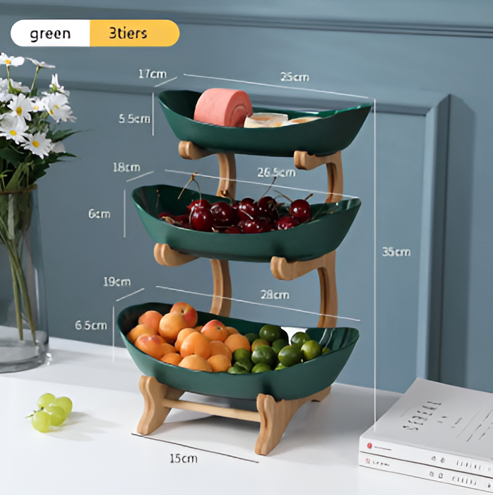 Multi-Tier Wooden Fruit Stand - Modern Fruit Bowl