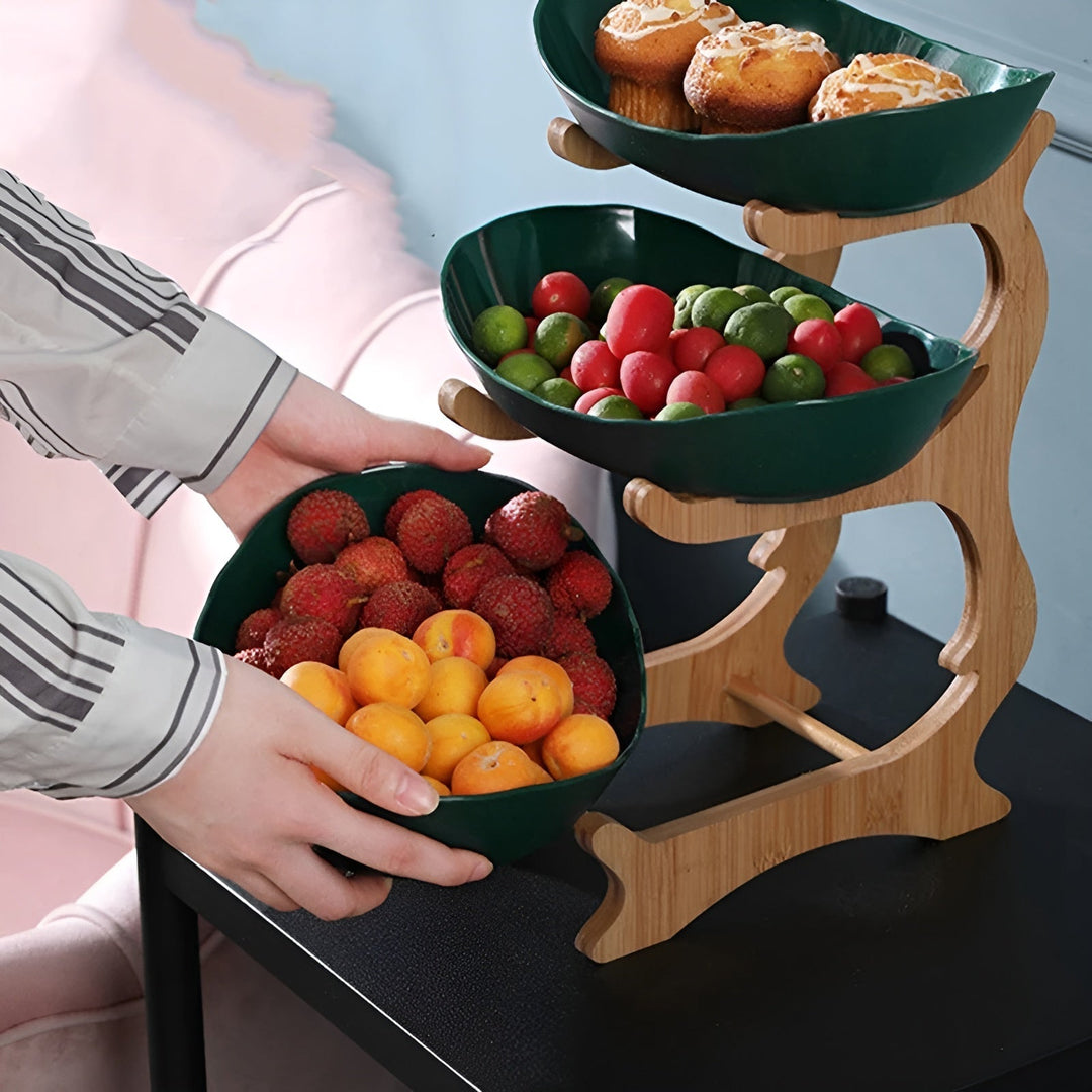 Multi-Tier Wooden Fruit Stand - Modern Fruit Bowl