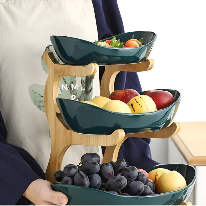 Multi-Tier Wooden Fruit Stand - Modern Fruit Bowl
