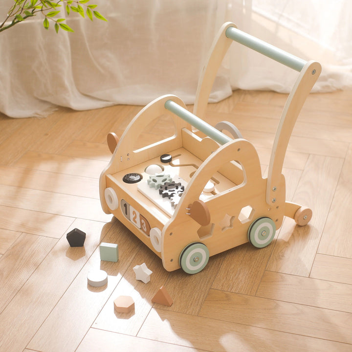 Wooden Stroller with Montessori Play Parts and Mirrors