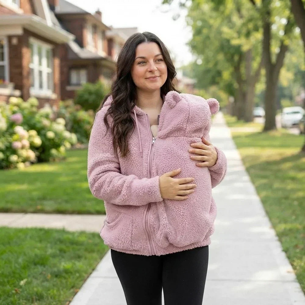 Soft Fleece Baby-Carrying Hoodie with Front Pouch