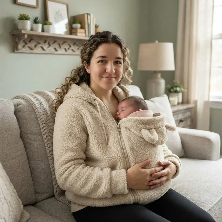 Soft Fleece Baby-Carrying Hoodie with Front Pouch