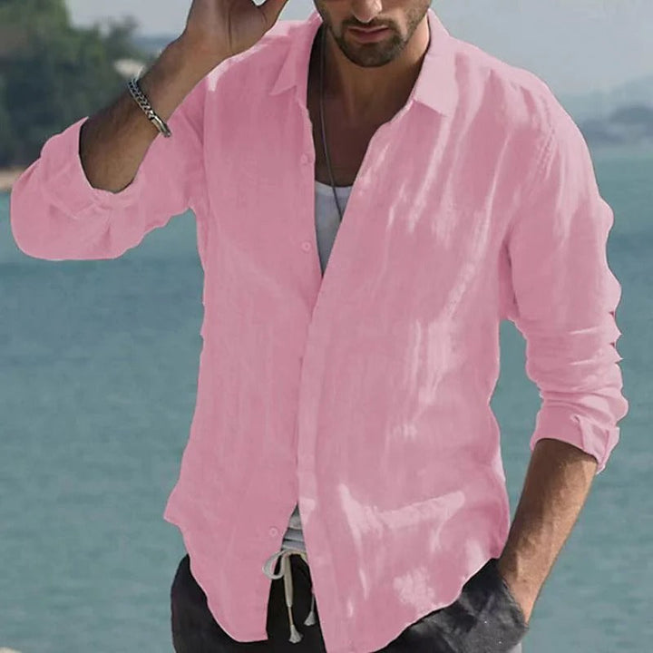 Men's Linen Shirt with Stand-Up Collar – Jam