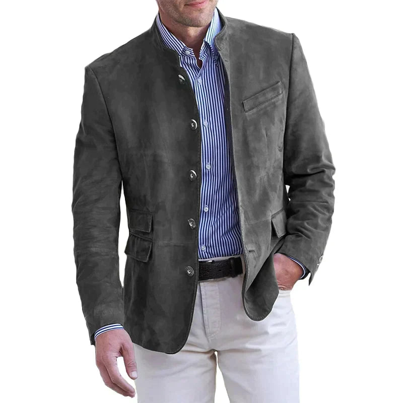 Men's jacket with stand-up collar and button placket, regular-fit blazer