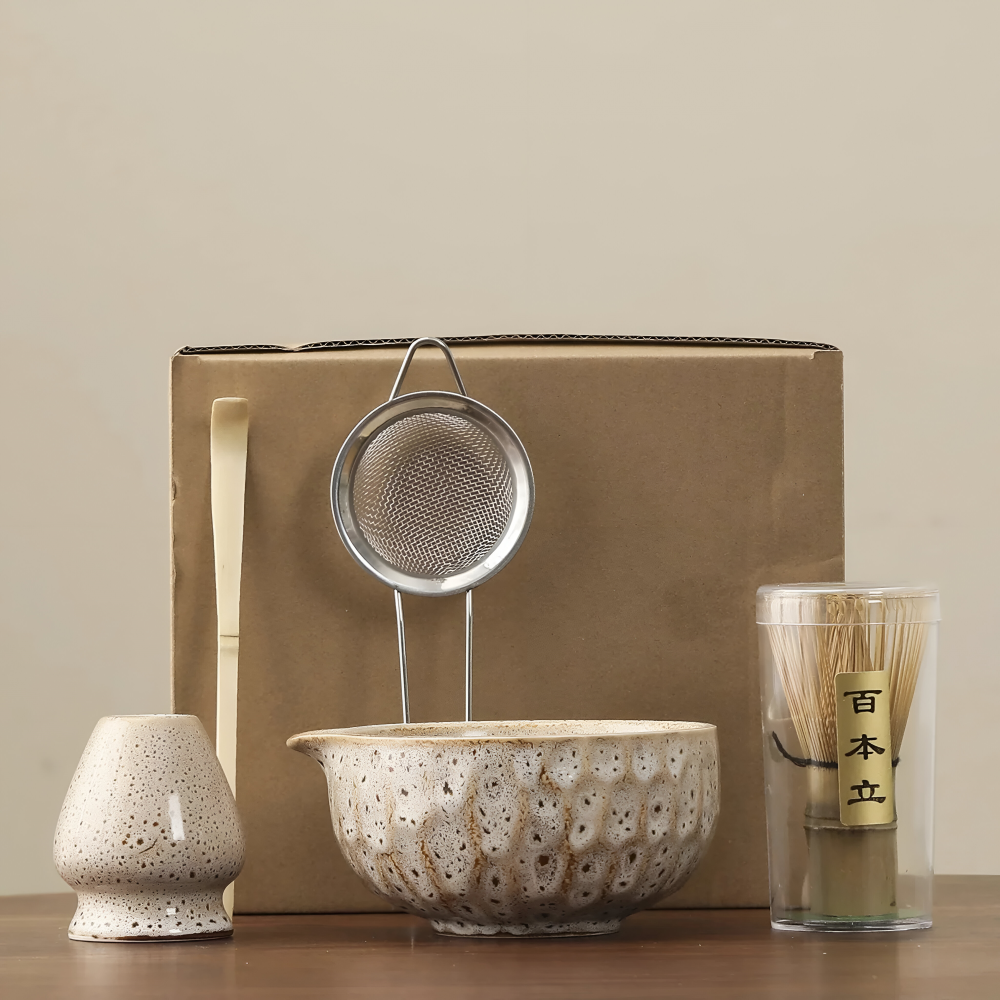 5-piece matcha set with handmade ceramic bowl and bamboo accessories