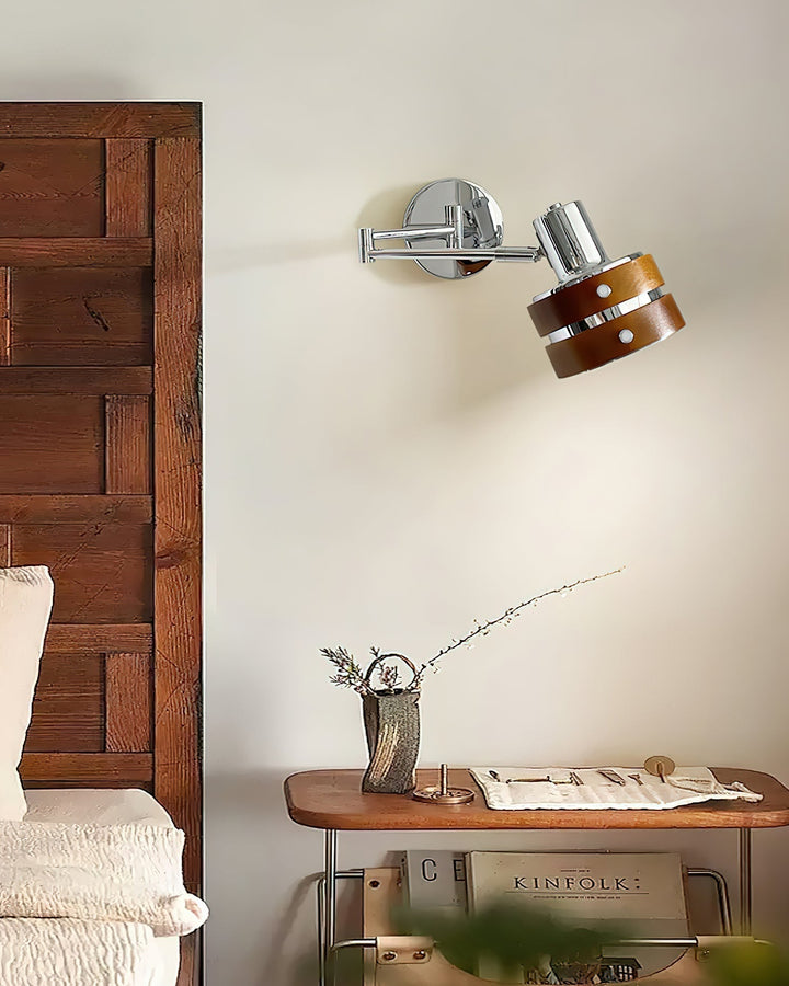 Flare Chrome Wood Mid-Century Wall Light