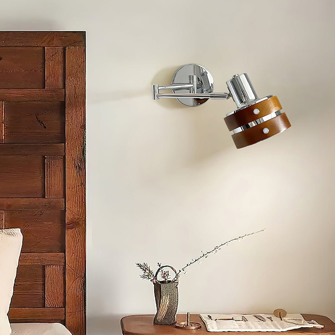 Flare Chrome Wood Mid-Century Wall Light