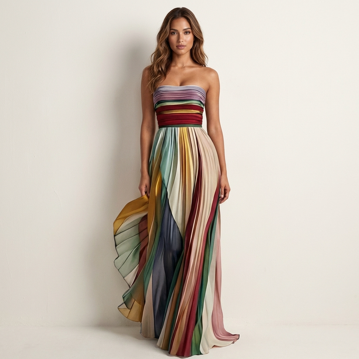 Colourful Pleated Maxi Dress for Women