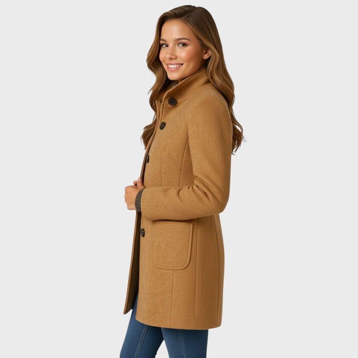 Women's Fitted Coat with Button Fastening – Elegant Style