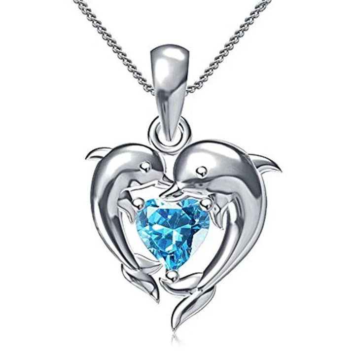Dolphin Love Blue Heart Necklace