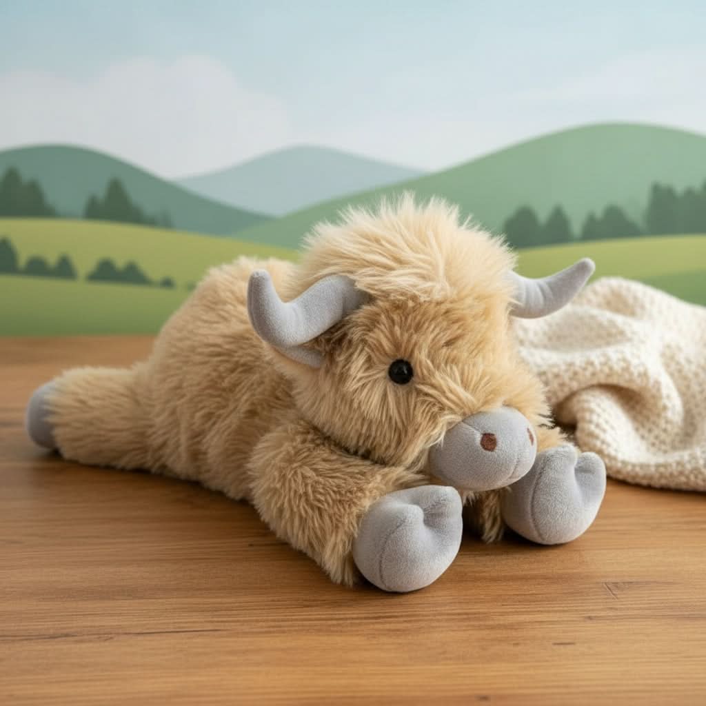 HEATHERMO – Charming Highland Cattle Plush Toy with Soft, Rustic Charm