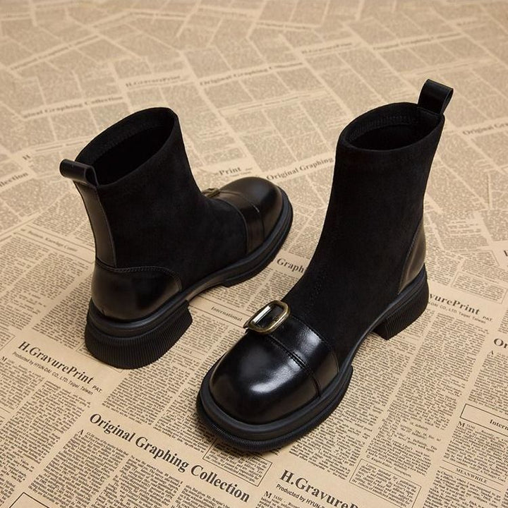 Suede comfort boots with leather trim