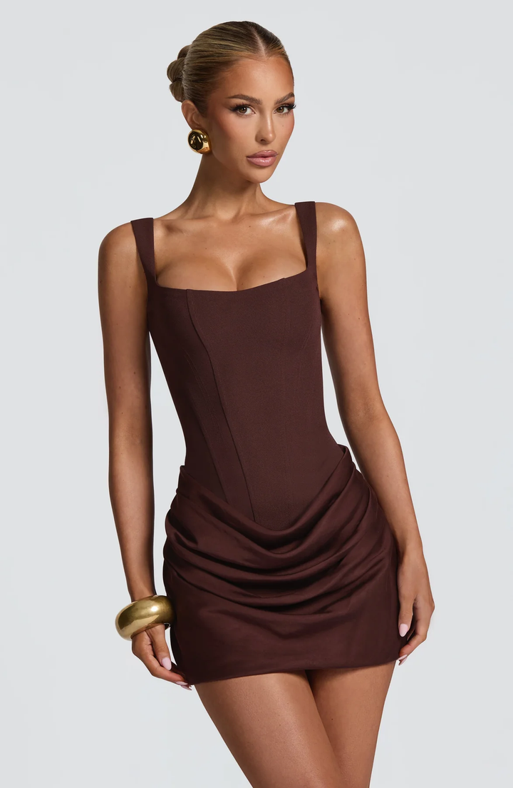 Mini Dress with Structured Bodice and Draped Skirt