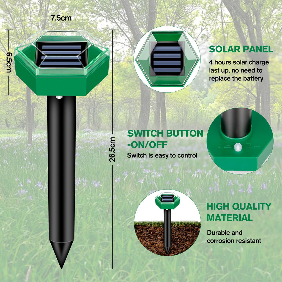 Mole Repeller 4-Piece Set | Solar-Powered and Weatherproof | Easy Installation | MoleSilent