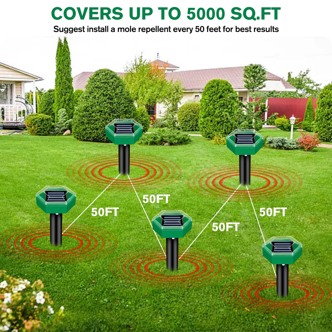 Mole Repeller 4-Piece Set | Solar-Powered and Weatherproof | Easy Installation | MoleSilent