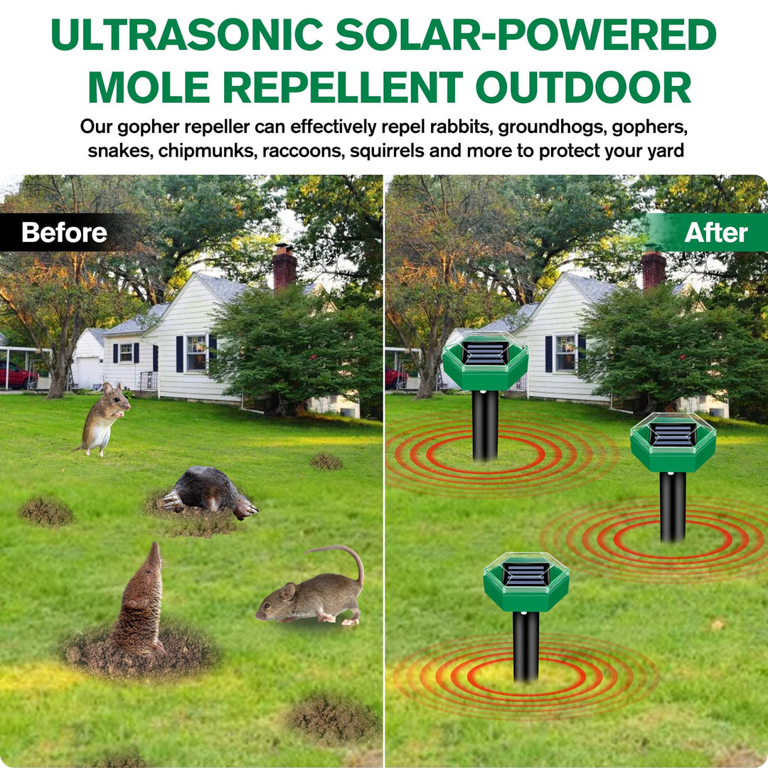 Mole Repeller 4-Piece Set | Solar-Powered and Weatherproof | Easy Installation | MoleSilent