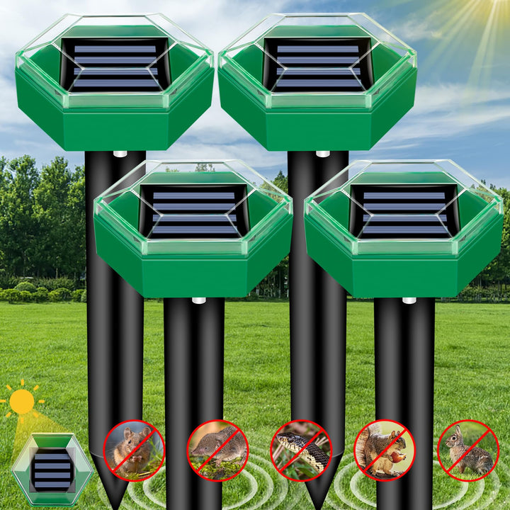 Mole Repeller 4-Piece Set | Solar-Powered and Weatherproof | Easy Installation | MoleSilent