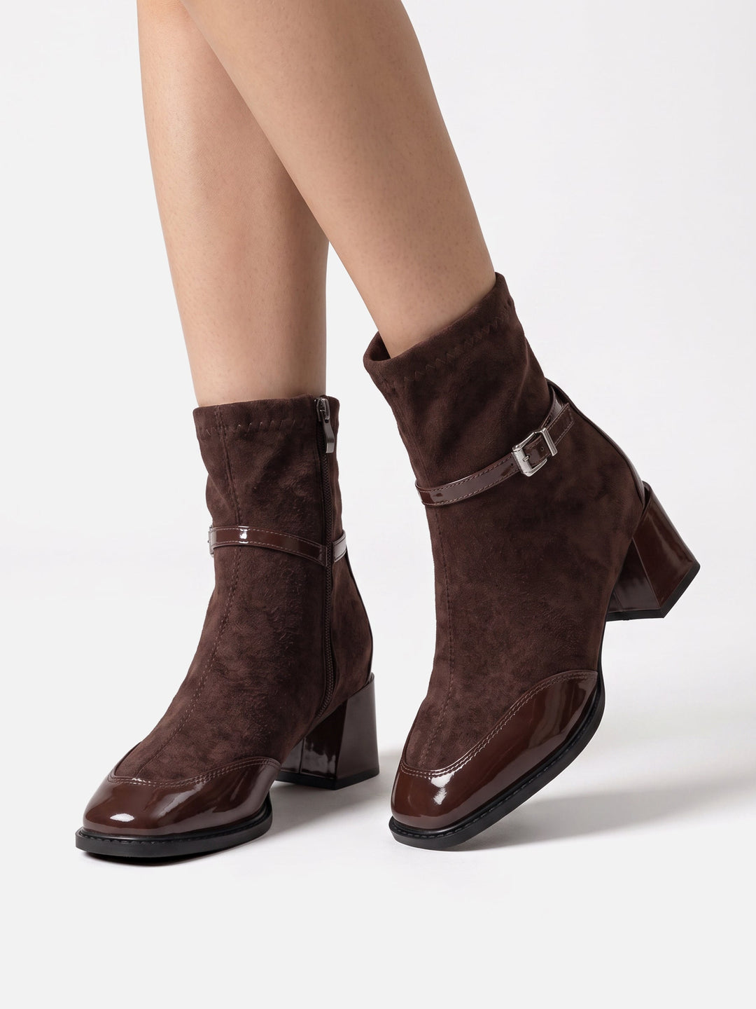 Women's Suede Buckle Ankle Boots with Block Heel