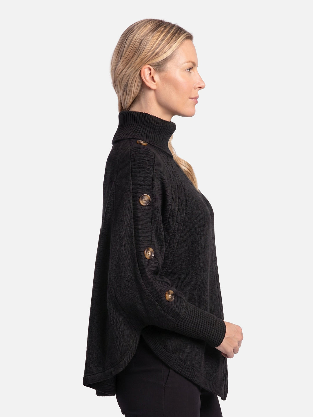 Women's Cable Knit Roll-Neck Jumper with Buttons