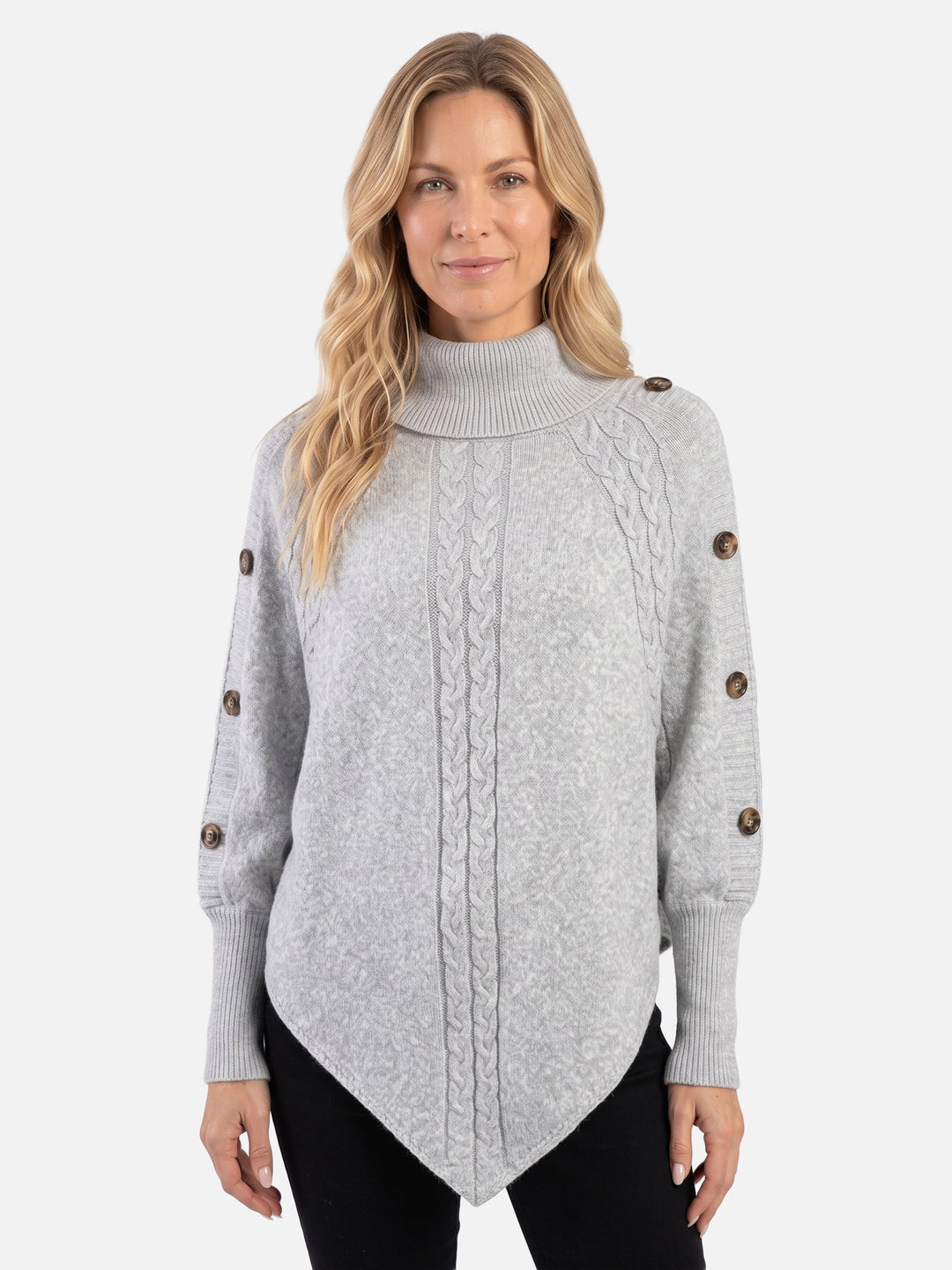 Women's Cable Knit Roll-Neck Jumper with Buttons