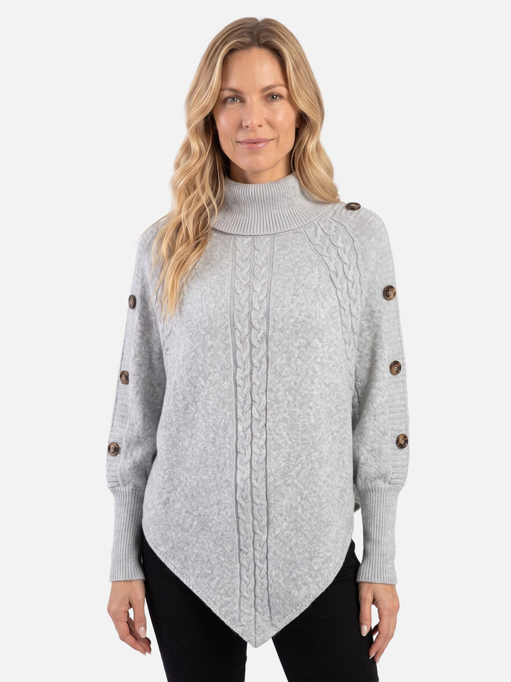 Women's Cable Knit Roll-Neck Jumper with Buttons