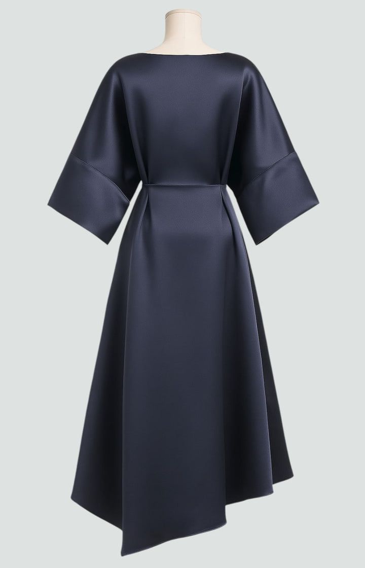 Women's Maxi Dress with Draped Brooch – Evening Dress with Cape Sleeves for Formal Occasions