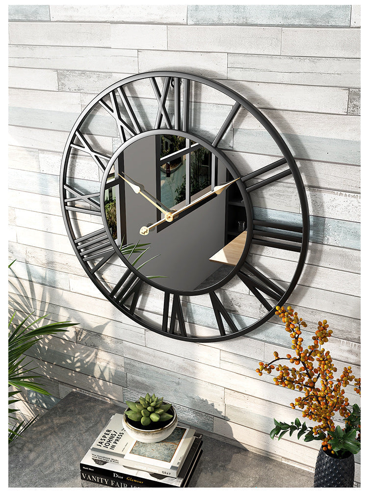 Large Vintage Metal Wall Clock with Mirror, 39cm