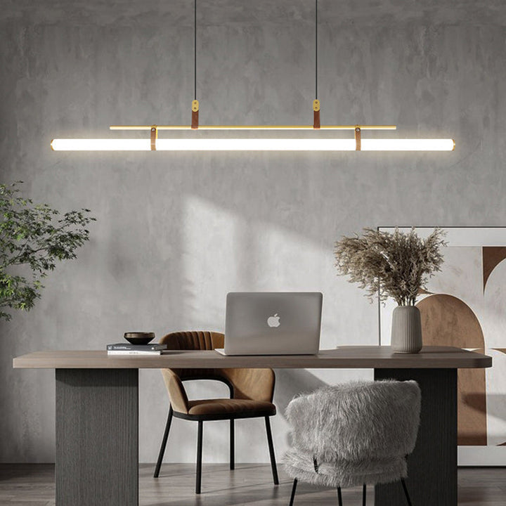 Inari Modern Linear Metal Chandelier, Black/Gold