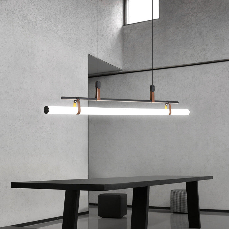 Inari Modern Linear Metal Chandelier, Black/Gold